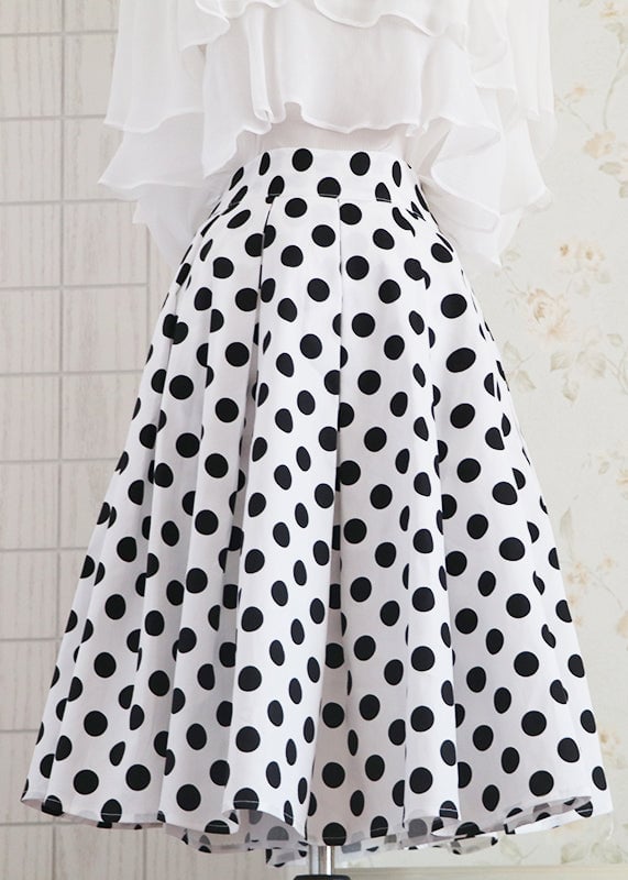 Organic White Dot Print High Waist A Line Skirt