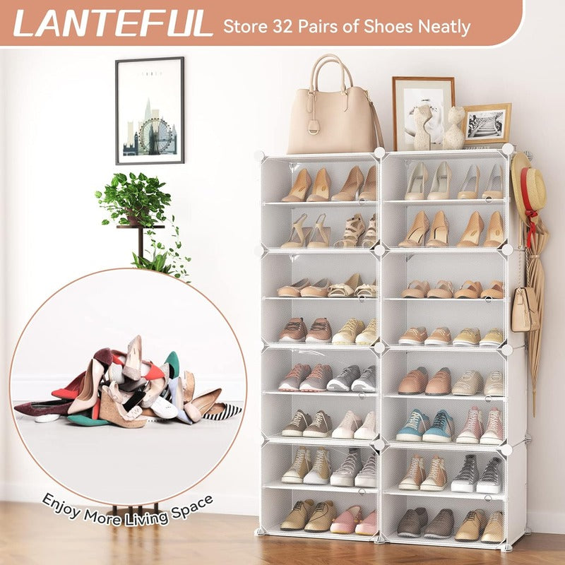 2 Column 8 Layer 8 Door Shoe Rack. Portable Shoe Rack with Door