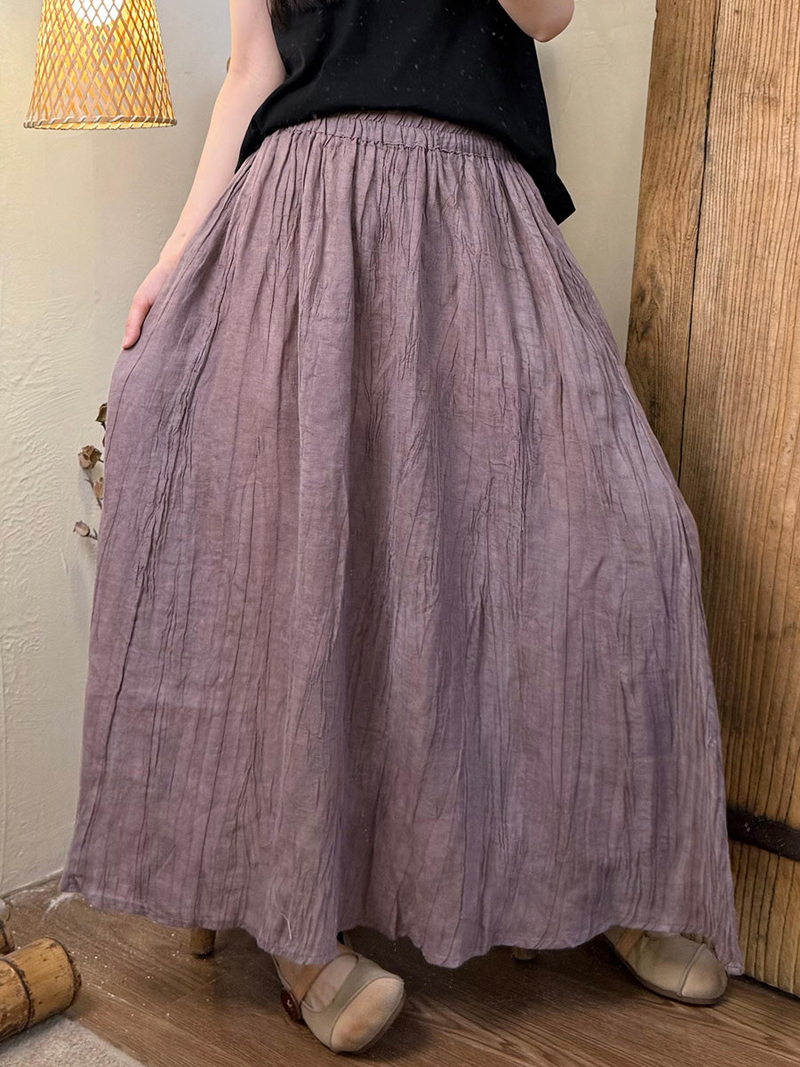 Women Summer Vintage Pure Color Ramie Skirt