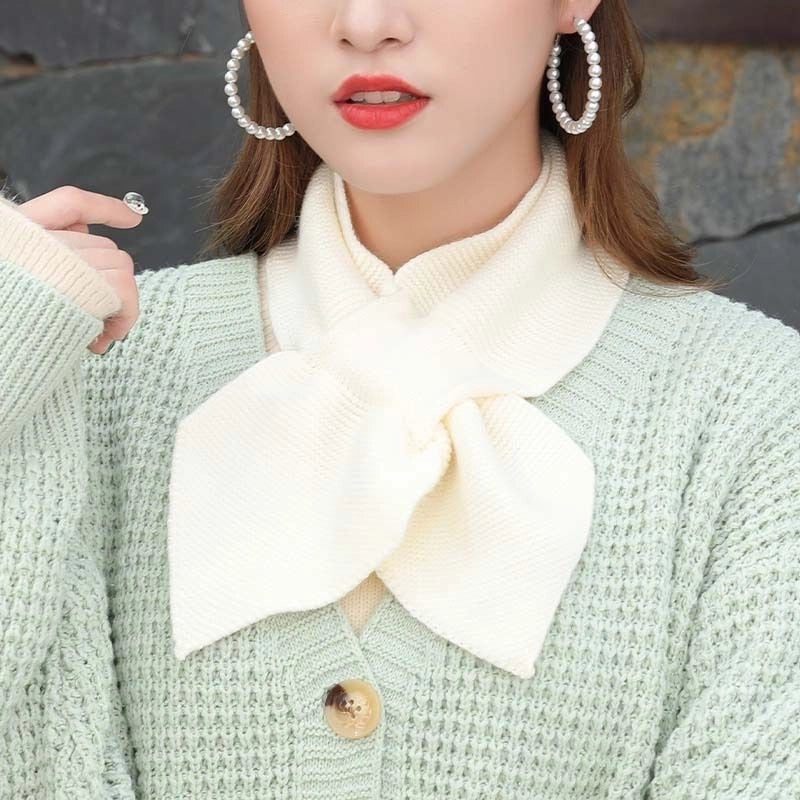 Knitted Small Scarf Women's Autumn And Winter Cross Bow Fishtail Decorative Wool Scarf Evening And Evening