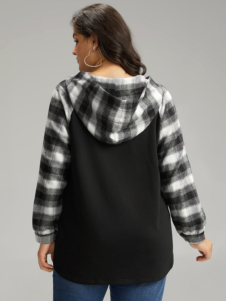 Plaid Print Hooded Patchwork Sweatshirt