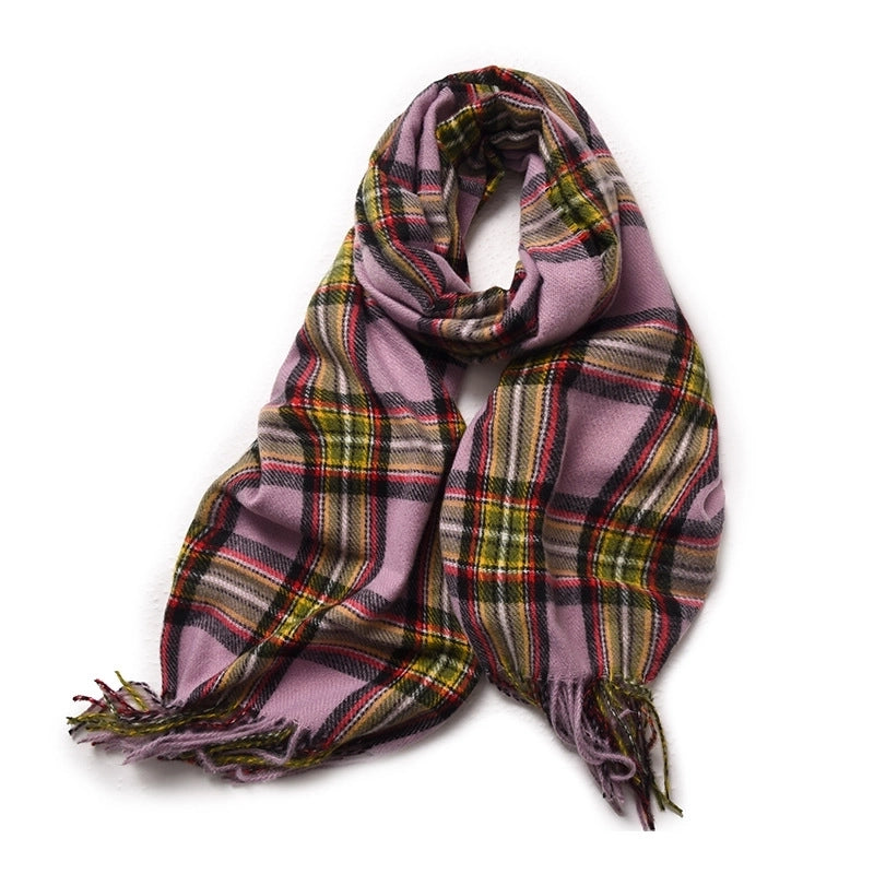 Korean Style Contrast Color Check Retro Artificial Cashmere Scarf Women's Winter Neck Warmer Warm All-matching Fashion Ins Factory
