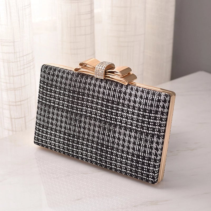 Women's Pu Leather Solid Color Bow Knot Elegant Classic Style Square Lock Clasp Clutch Bag Crossbody Bag Evening Bag