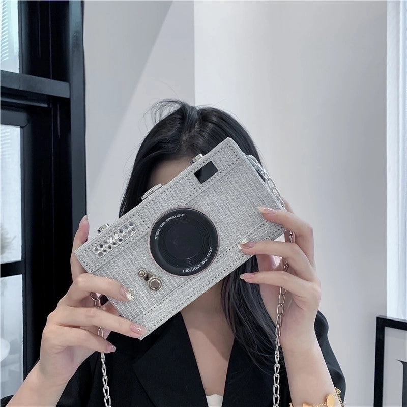 Women's Pu Leather Camera Classic Style Streetwear Square Lock Clasp Shoulder Bag Crossbody Bag Chain Bag