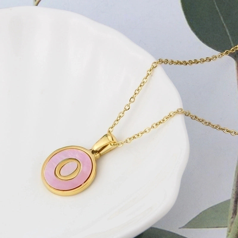 Minimalist Letter Titanium Steel Shell 18K Gold Plated Plating Inlaid Shell Necklace