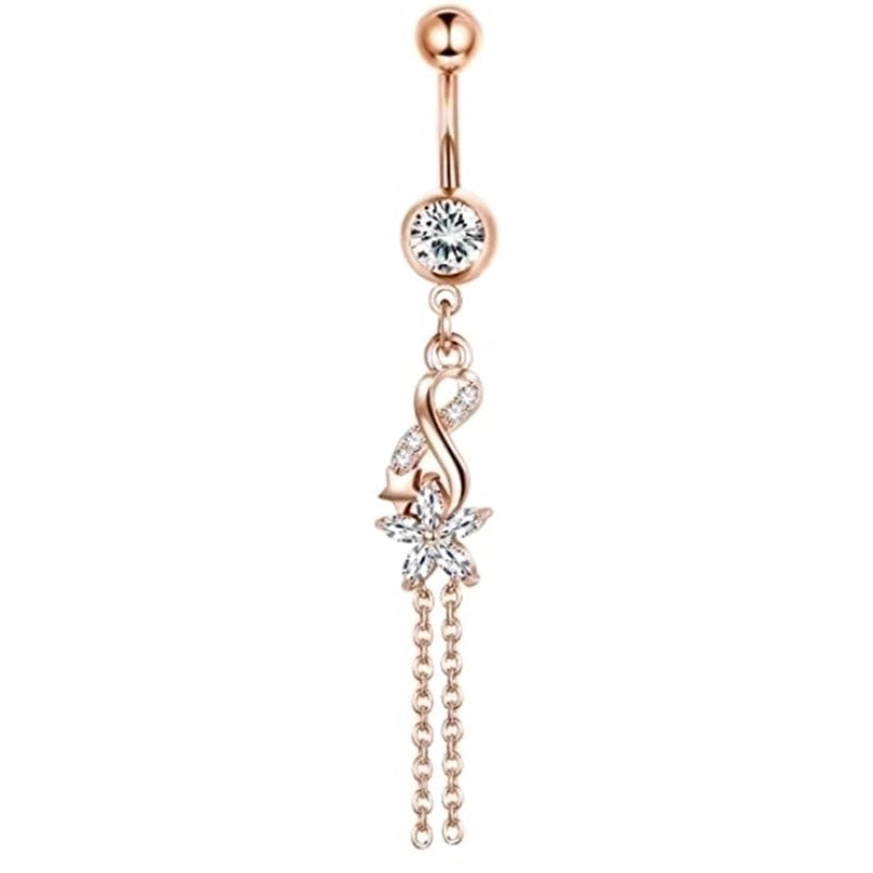 Minimalist Heart Shape Bow Knot Stainless Steel Plating Zircon Belly Ring 1 Piece