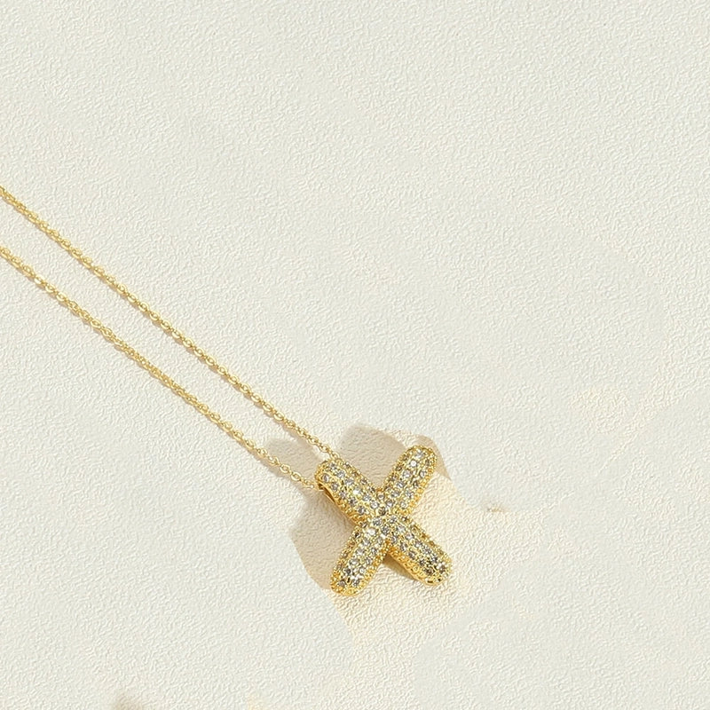 Copper 14K Gold Plated Minimalist Inlay Letter Zircon Pendant Necklace