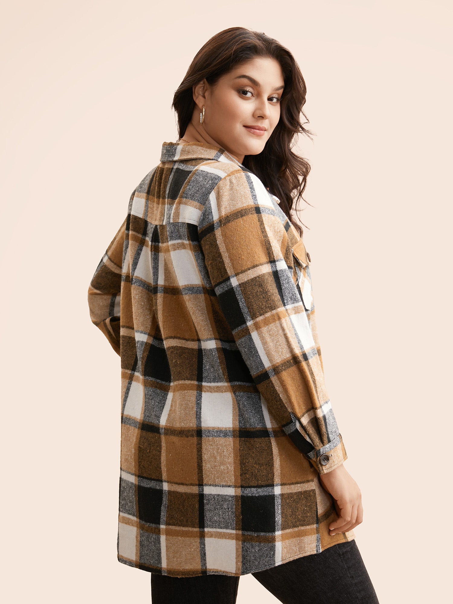 Plaid Chest Pockets Long Jacket