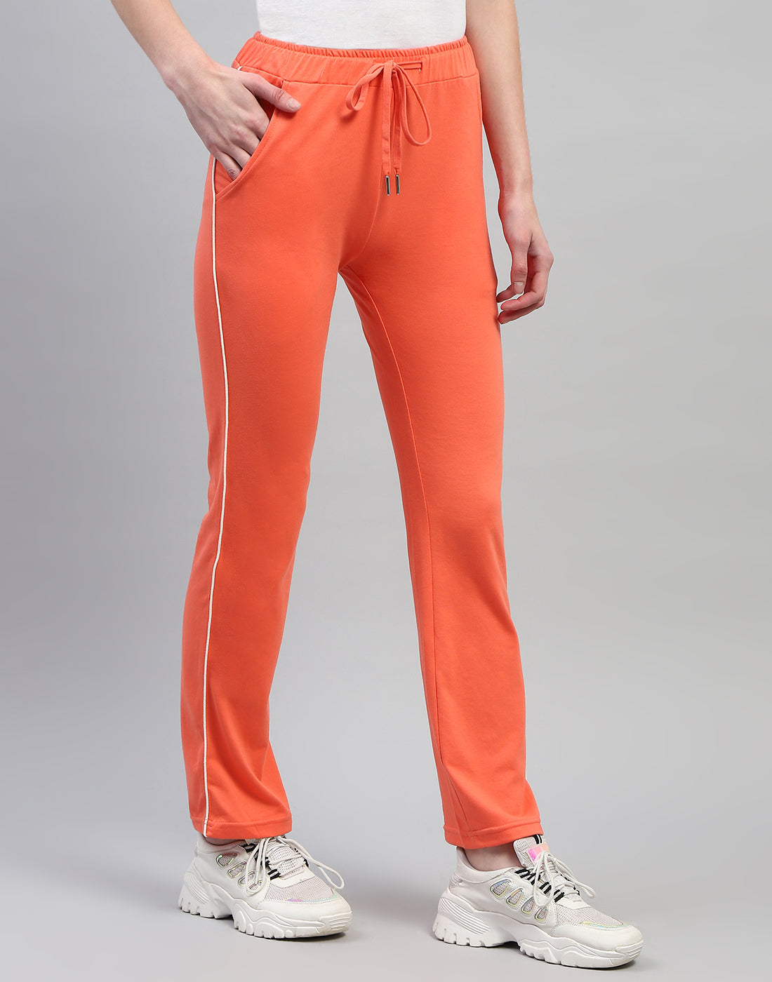 Women Orange Solid Regular Fit Lower