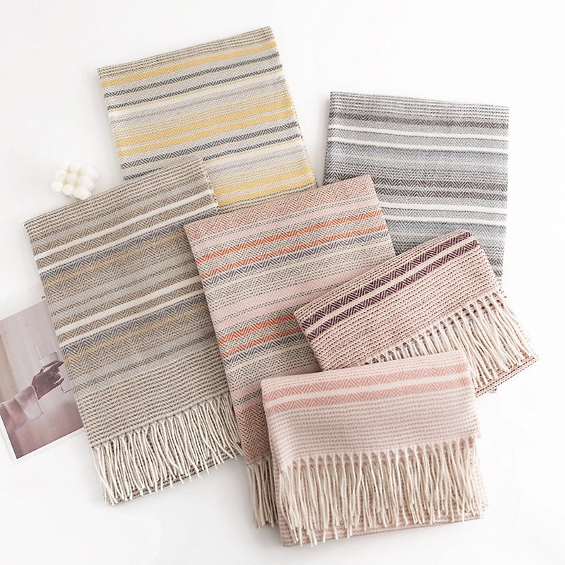 Women's Sweet Stripe Imitation Cashmere Tassel Scarf
