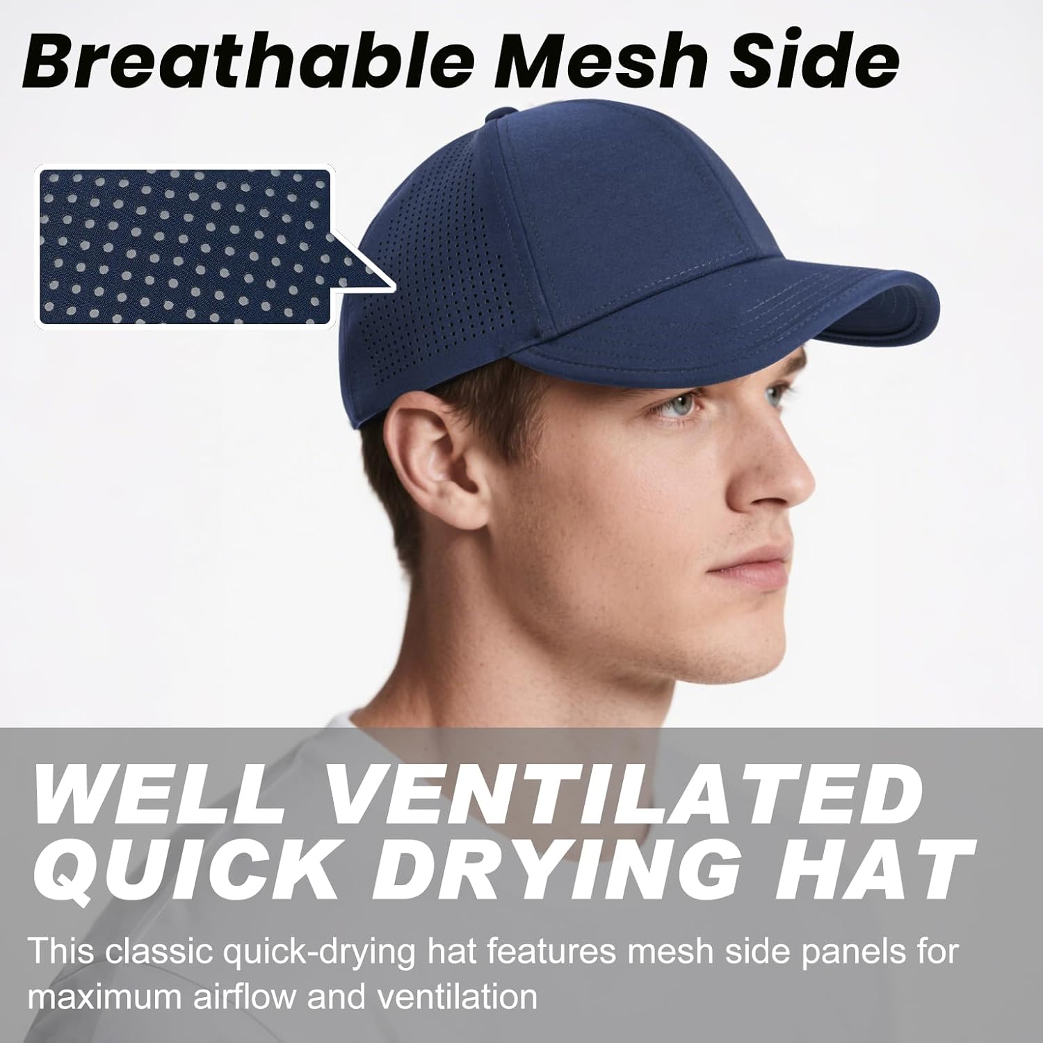 BOTVELA Men Structured Baseball Cap Side Laser Cut Vented Performance Hat for Outdoor Activities