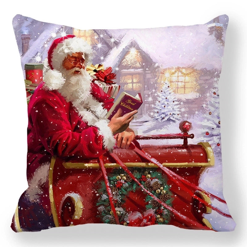 Christmas Pastoral Santa Claus Elk Cotton Pillow Cases Couch & Sofa Decor
