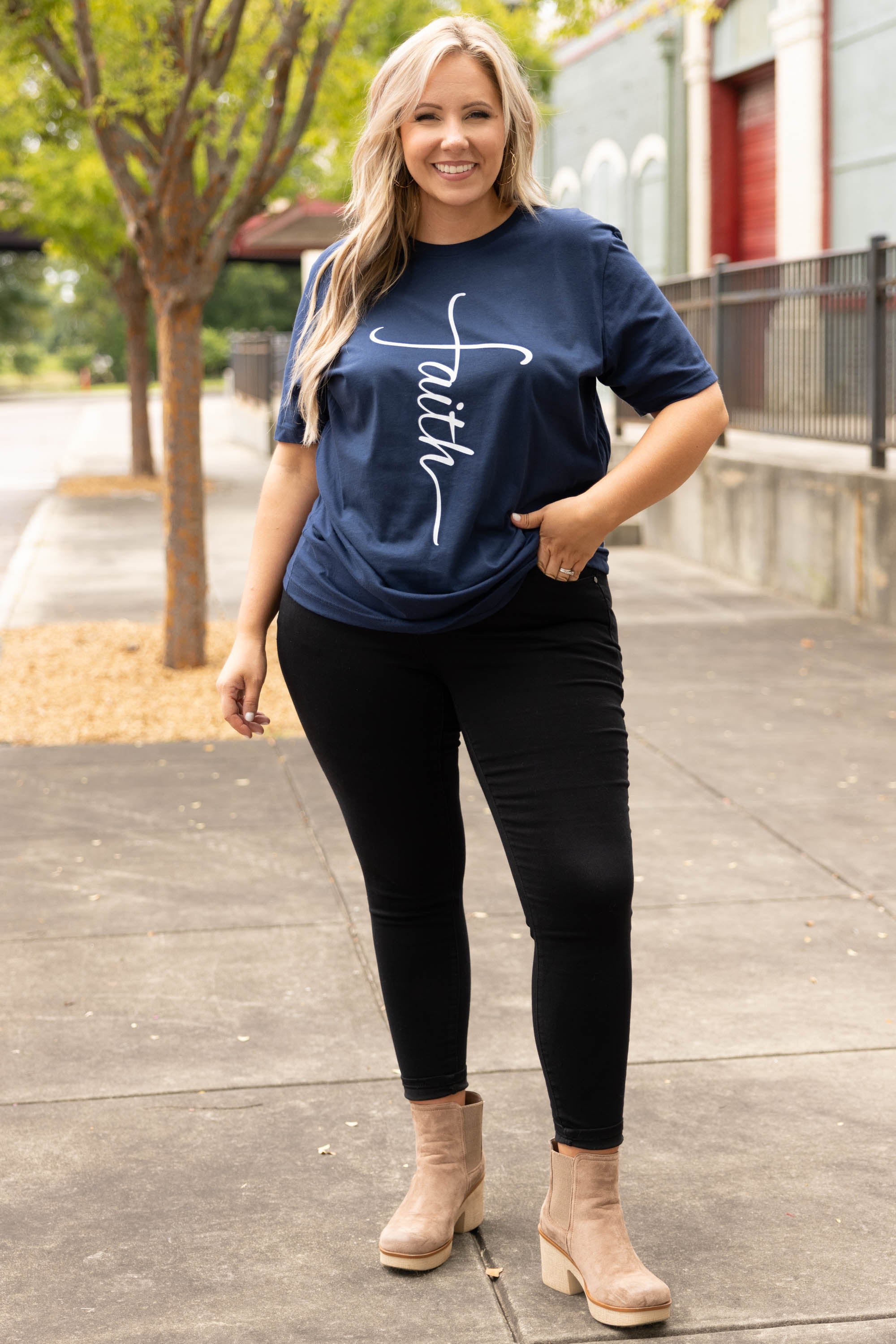 With Faith Tee. Navy