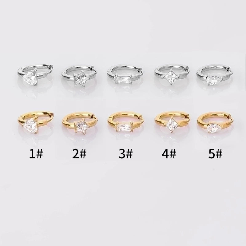 1 Piece Modern Style Minimalist Classic Style Solid Color Inlay 316L Stainless Steel  Zircon 14K Gold Plated Hoop Earrings