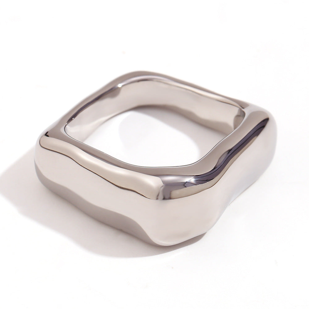 Minimalist Women Quadrilateral Circle Geometric Stainless Steel 18K Gold Plated Rings