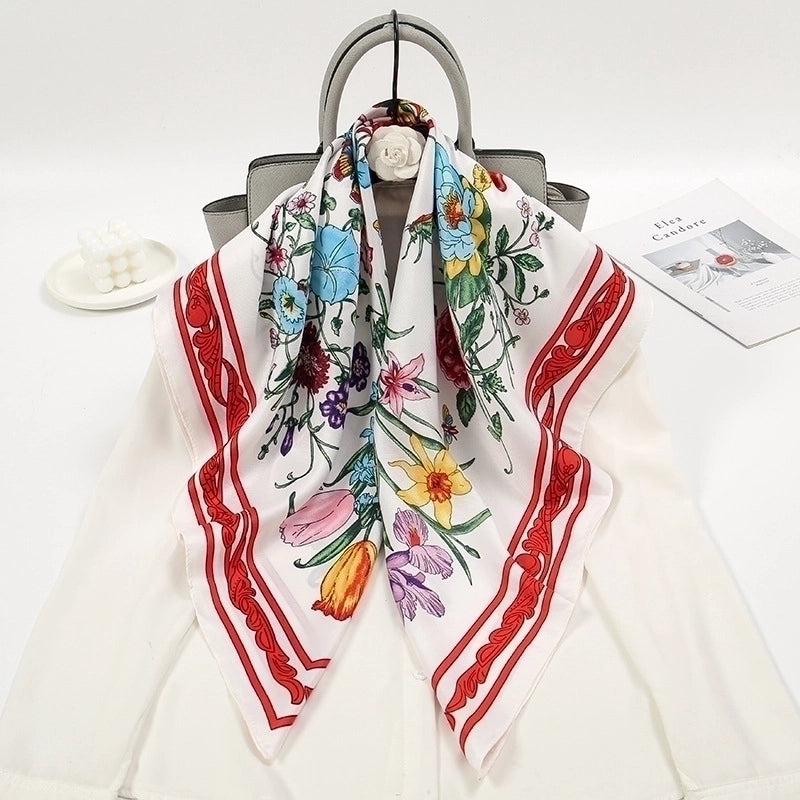 Women's Elegant Flower Polyester Printing Silk Scarf