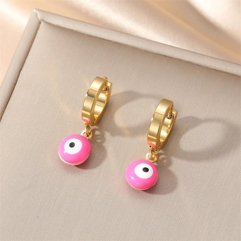 1 Pair Sweet Minimalist Eye Enamel 201 Stainless Steel Resin Dangling Earrings