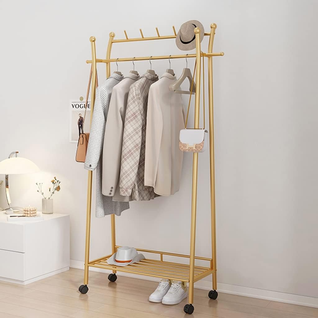 Double Rod Clothing Garment Rack. Hanging Clothes Rack With Bottom Shelf For Bedroom Living Room