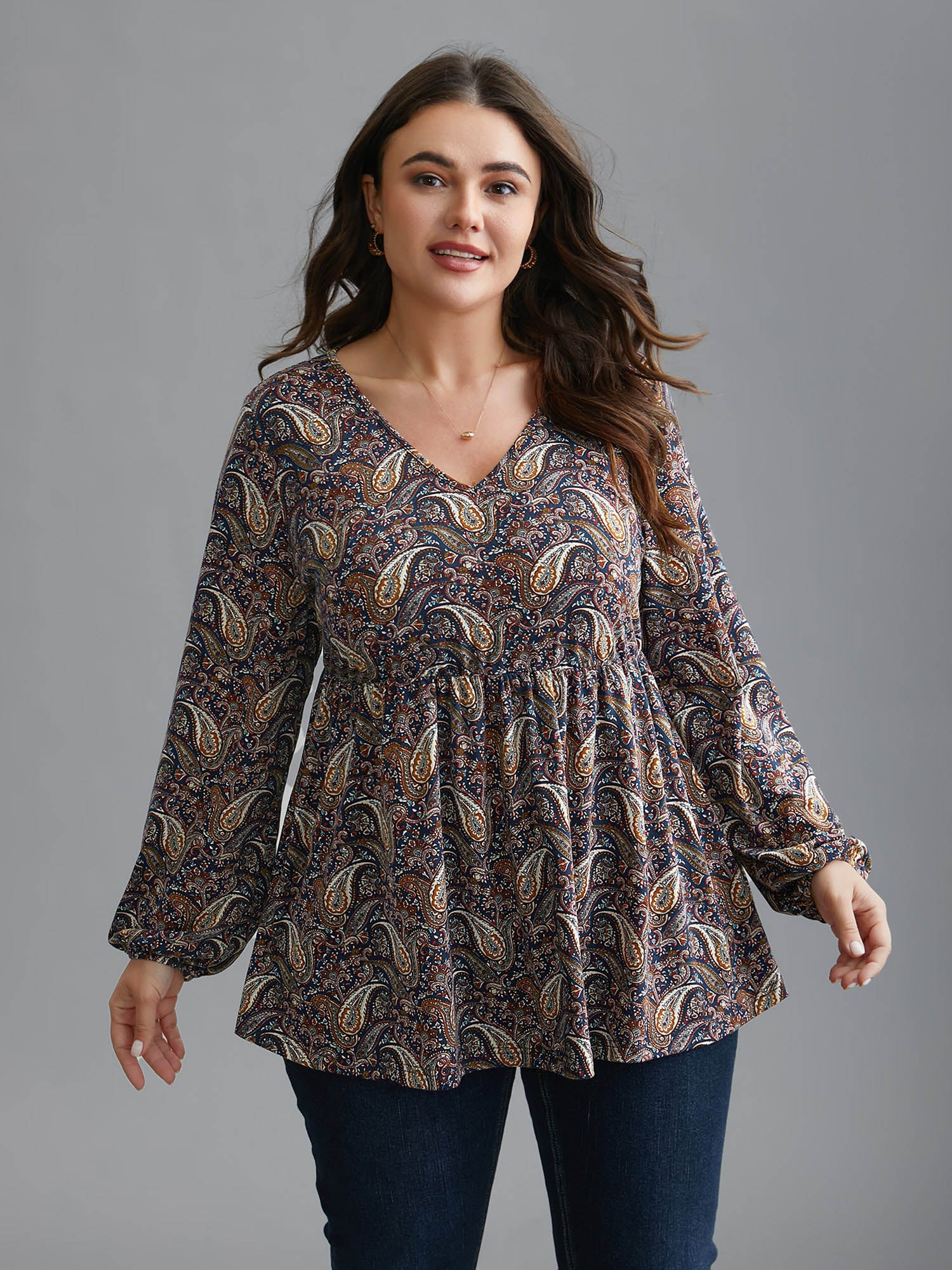 Perris Pattern V-Neck Waist-Cinching Knit Top