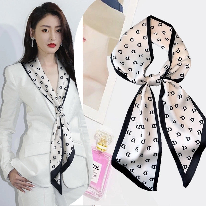 Women's Minimalist Color Block Polyester Printing Silk Scarf