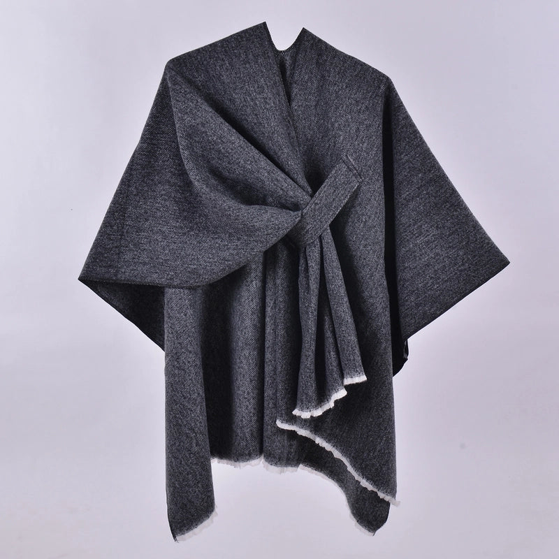 New Women's Autumn And Winter Warm Cloak Simple Double-sided Solid Color Split Cashmere Outerwear Shawl
