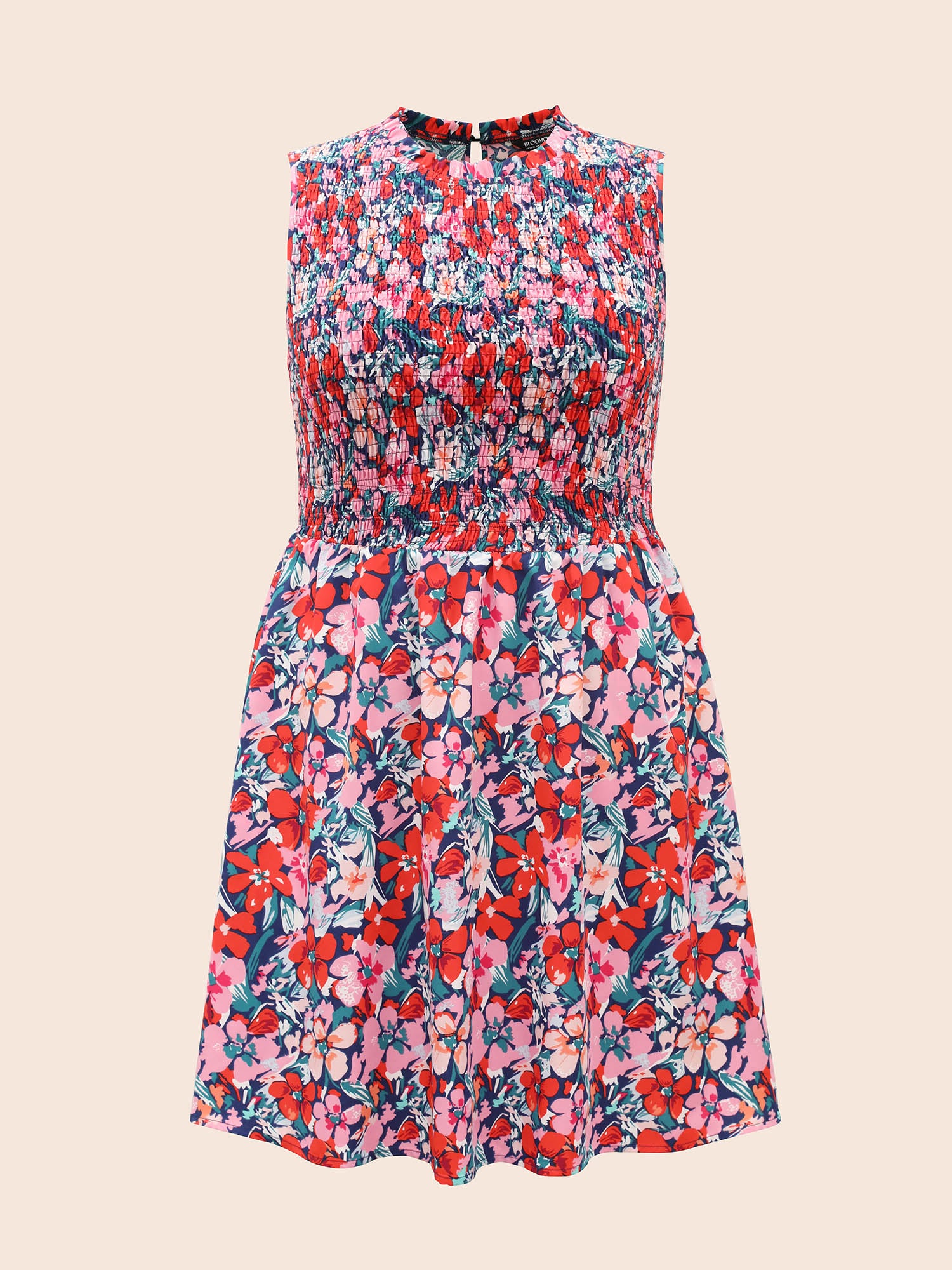 Floral Shirred Frill Trim Tank Dress