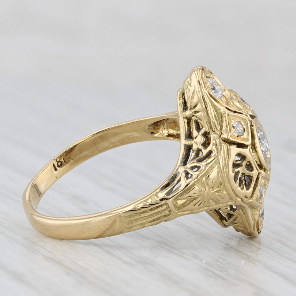 Vintage Art Deco 0.24ctw Diamond Filigree Ring 18k Yellow Gold Size 5.25