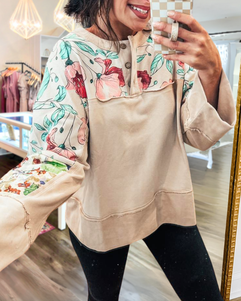 Floral Terry Patchwork Sweatshirt