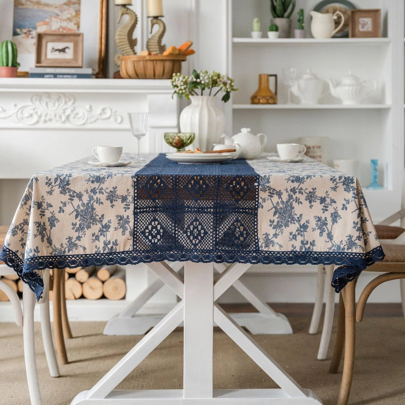 Yiqiqiyun Tablecloth White Plain Contrast Color Hollow Stitching Small Fresh Table Cloth Restaurant Tablecloth