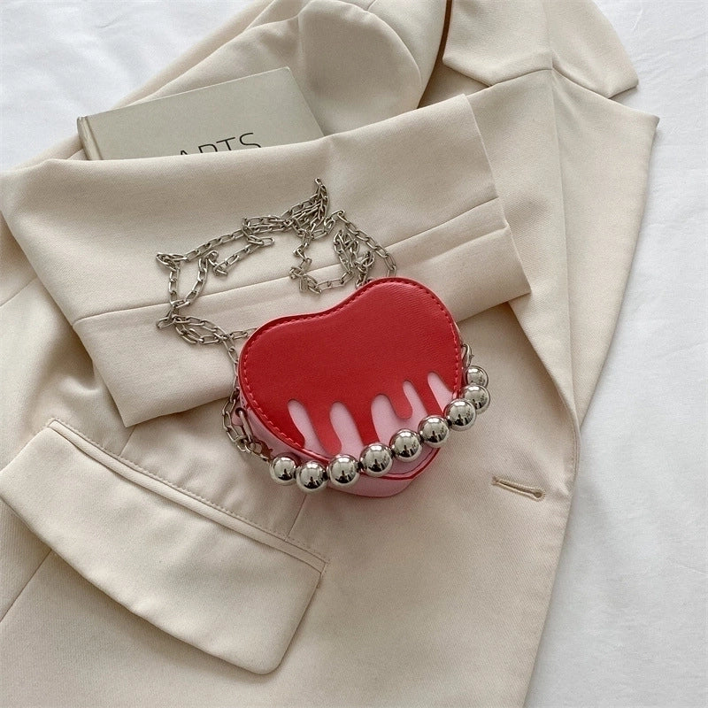 Women's Mini Pu Leather Solid Color Fashion Chain Heart-shaped Zipper Crossbody Bag