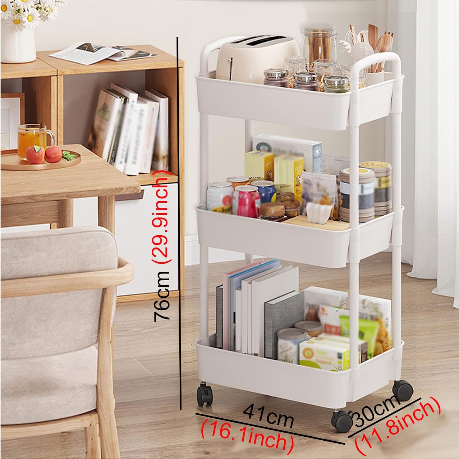 Salon Trolley Storage Shelf 3 Layers Of Rolling Carts. Multifunctional Cart Storage Rack. White