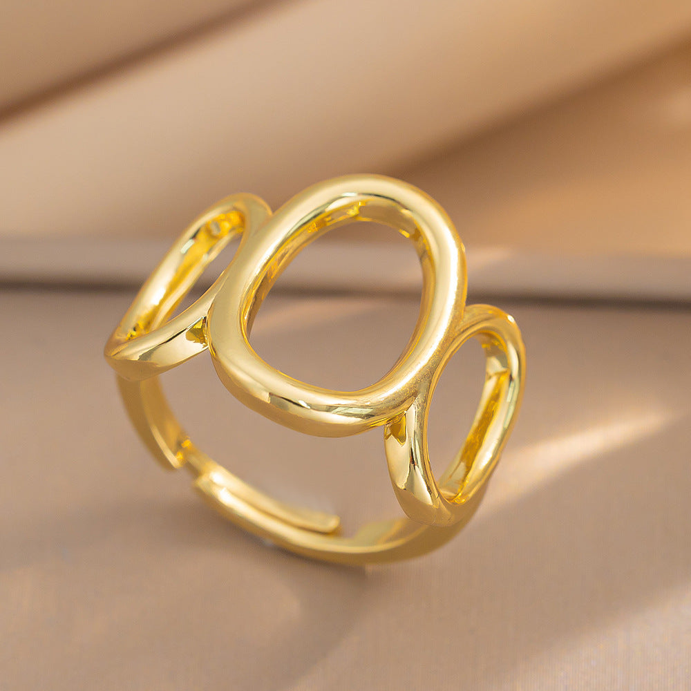 Stainless Steel Ring Fashion Minimalist Geometric Hollow Open Hand Jewelry Ring