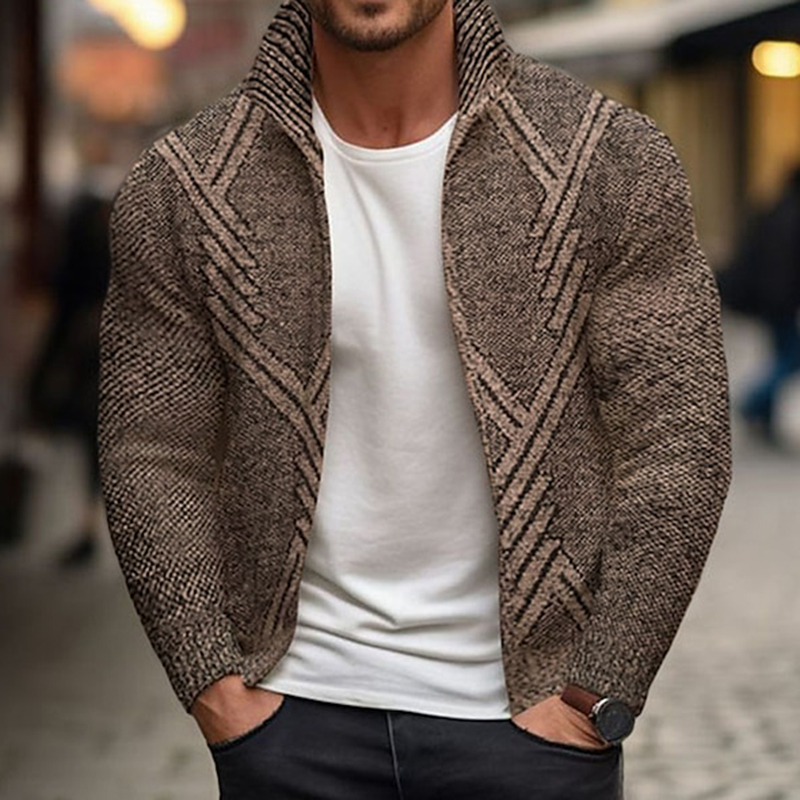 Men's Vintage Knitted Pattern Cardigan Sweater