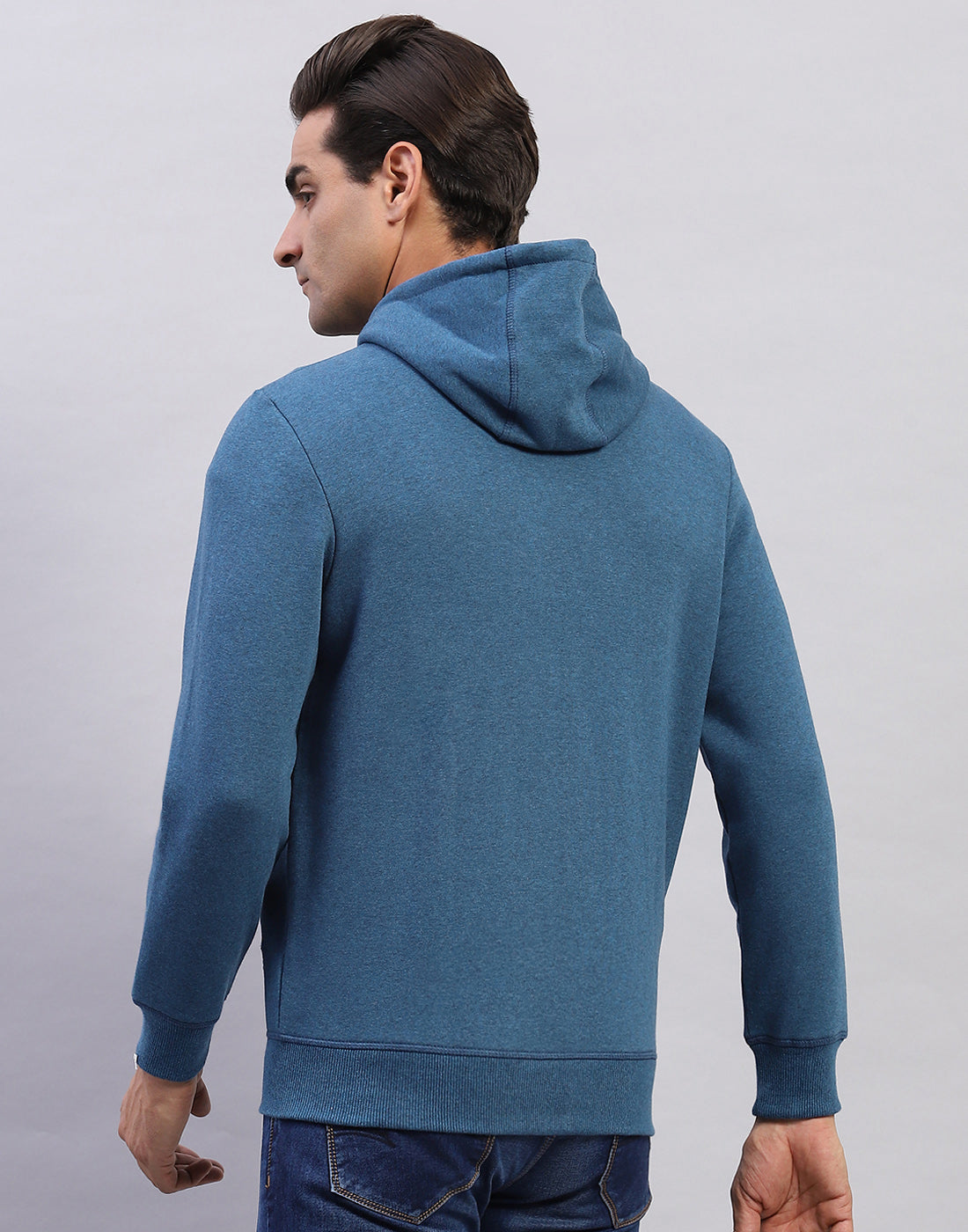 Men Blue Solid Hooded Full Sleeve Sweatshirt