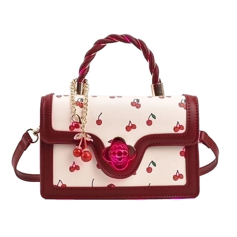 Women's Pu Leather Fruit Fashion Metal Button Square Buckle Handbag Crossbody Bag