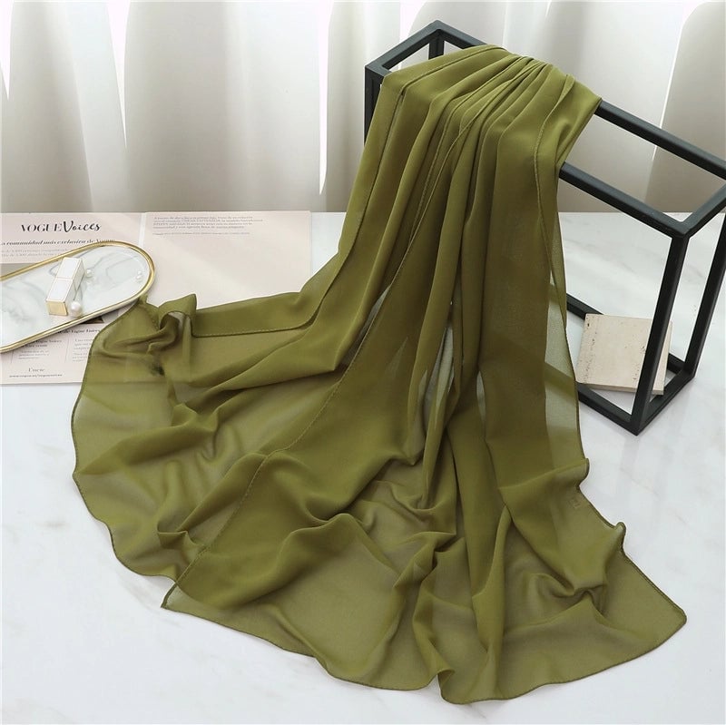 Pearl Chiffon Scarf Solid Color Rectangular Scarf Women's Shawl Basic Scarf