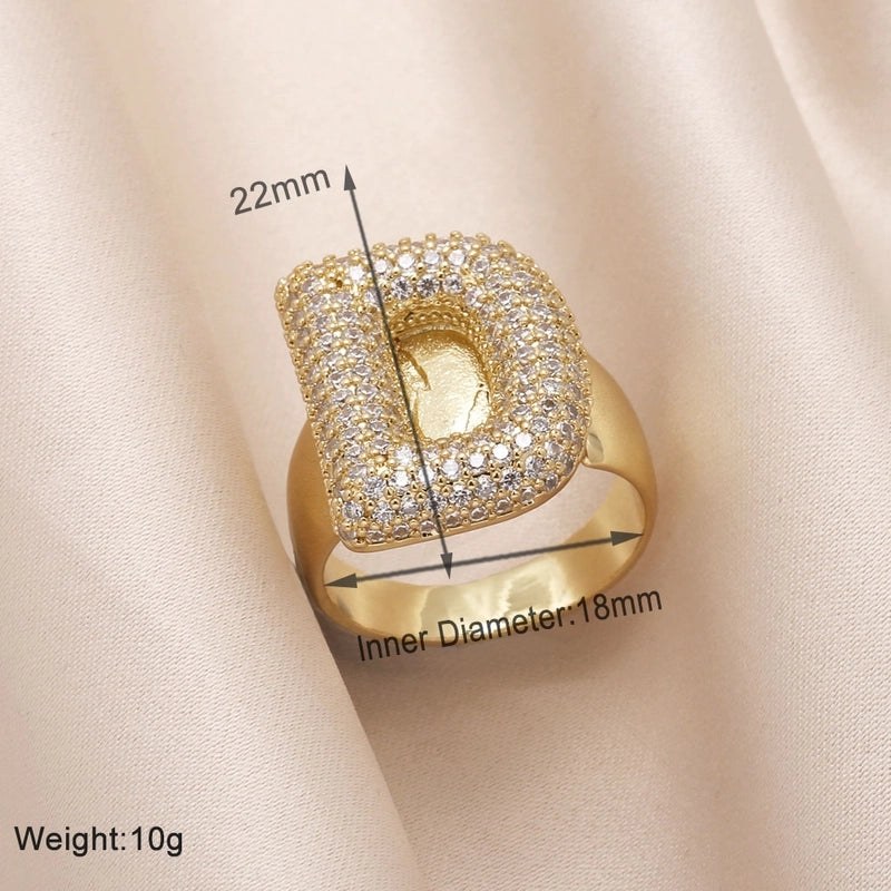 Copper 18K Gold Plated Modern Style Minimalist Plating Inlay Letter Zircon Open Rings