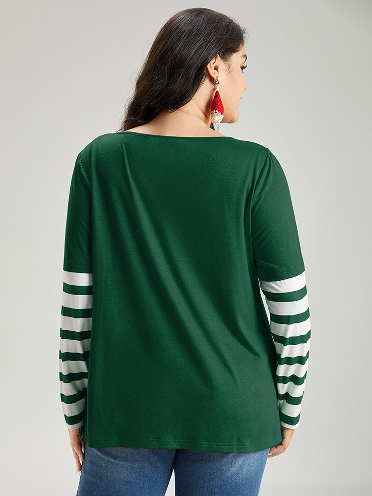 Snowflake Striped Patchwork T-shirt
