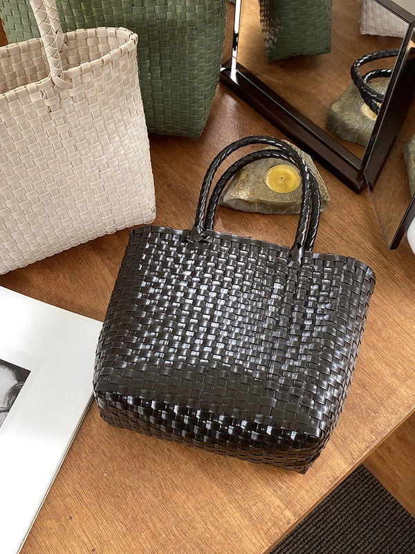 Women's Large PVC Solid Color Streetwear Square Open Handbag