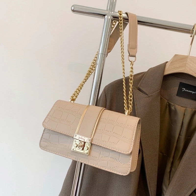 Women's Pu Leather Solid Color Vintage Style Square Magnetic Buckle Shoulder Bag Square Bag Chain Bag