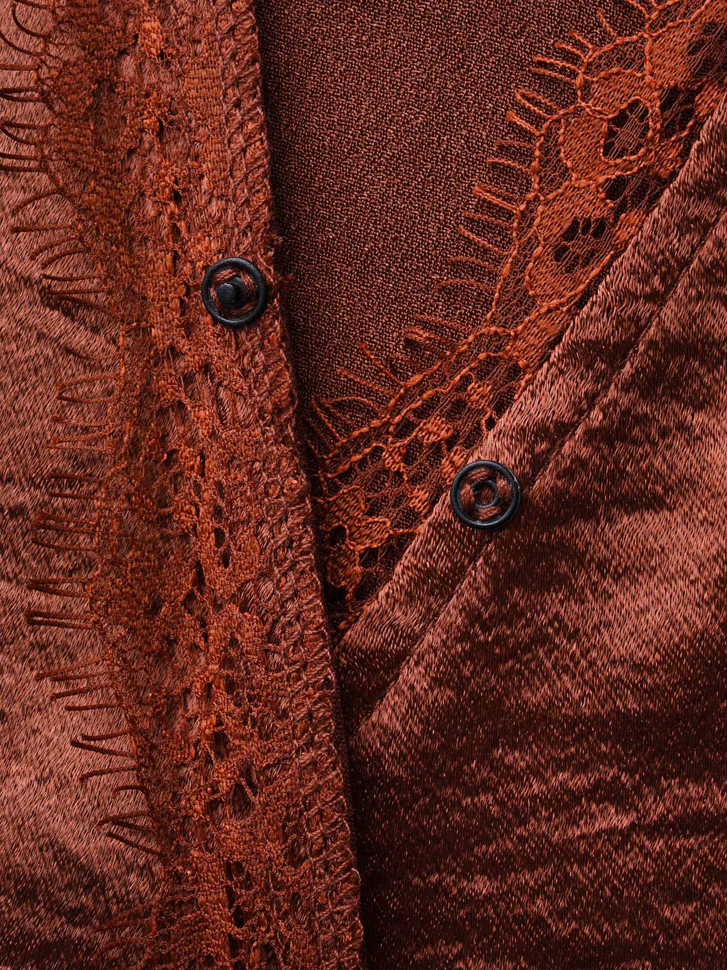 Overlap Collar Shirred Lace Trim Blouse