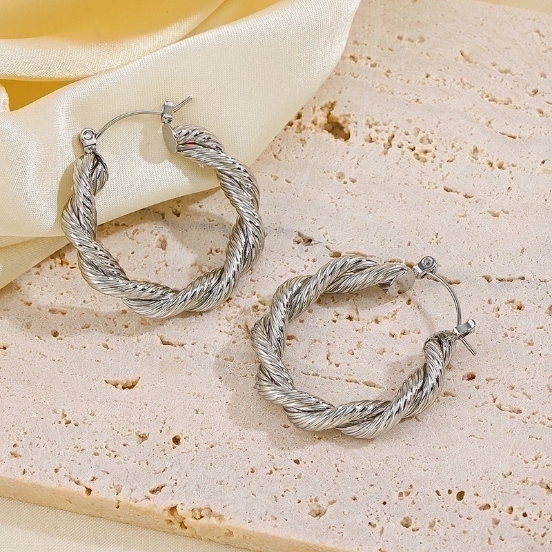 1 Pair IG Style Vintage Style Twist Plating 304 Stainless Steel 18K Gold Plated Hoop Earrings