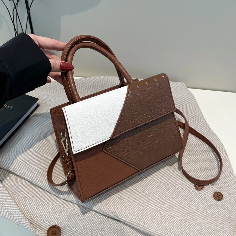 Women's Small Pu Leather Color Block Vintage Style Classic Style Square Zipper Handbag