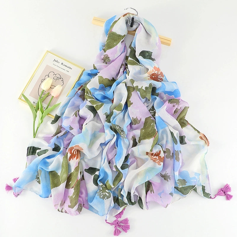 Women's Sweet Pastoral Flower Polyester Silk Scarf