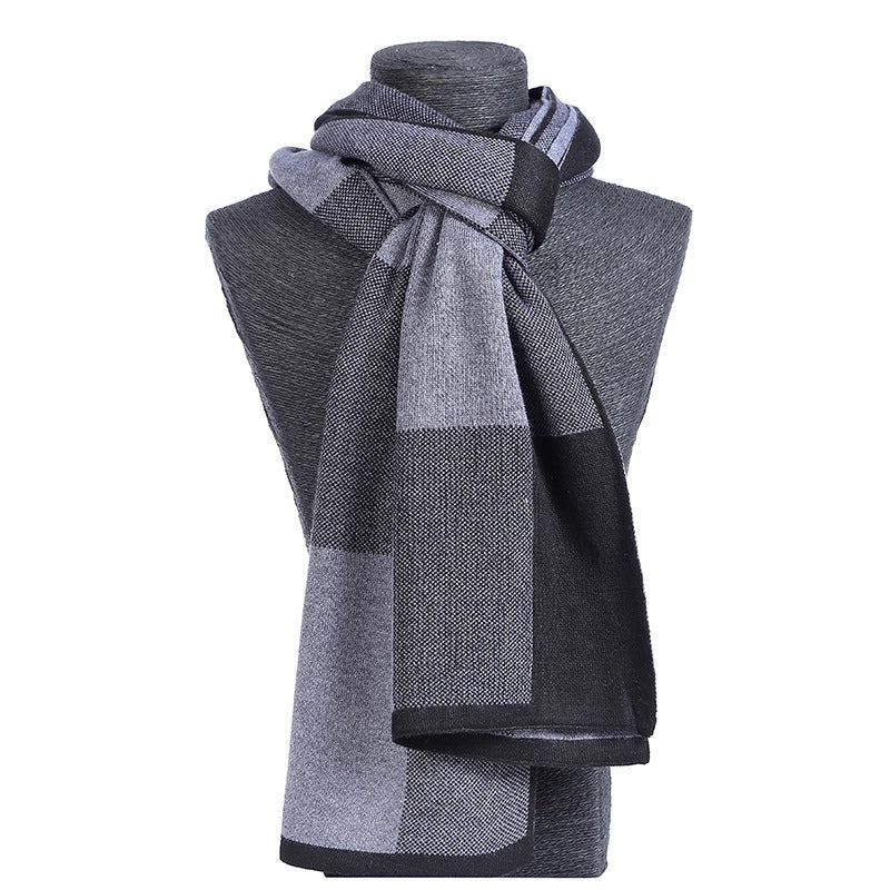 Men's Scarf Winter Warm Plaid Thickened Business Knitted Cashmere Thick Scarf Fashionable Scarf