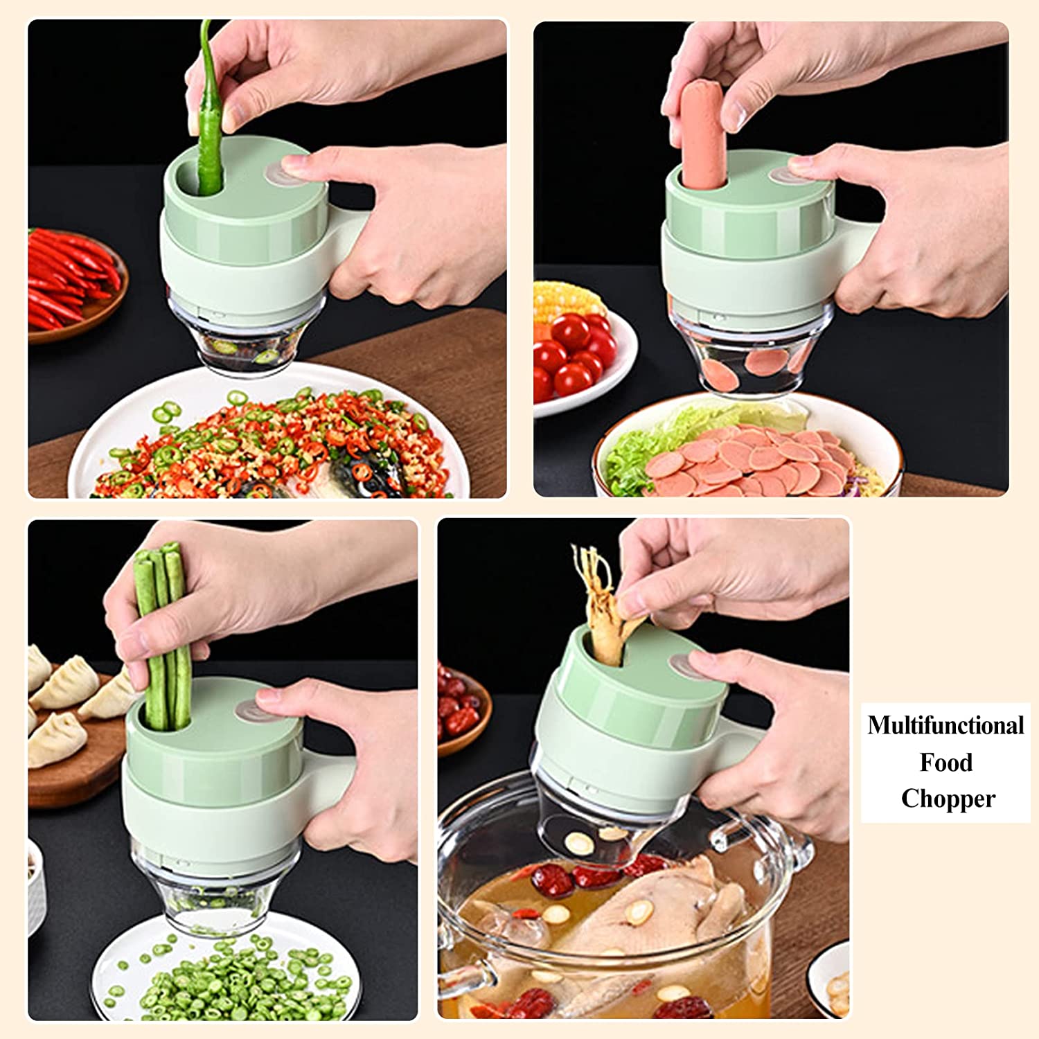 4 In 1 Handheld Rechargeable Vegetable Cutter Chopper