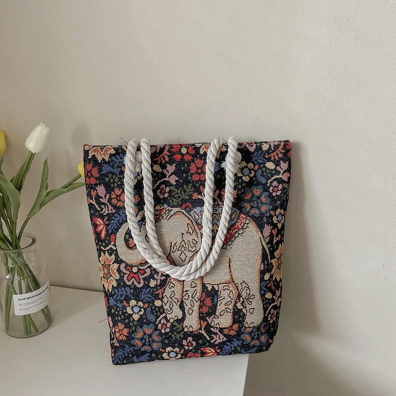 Women's Small Canvas Elephant Streetwear Square Zipper Square Bag