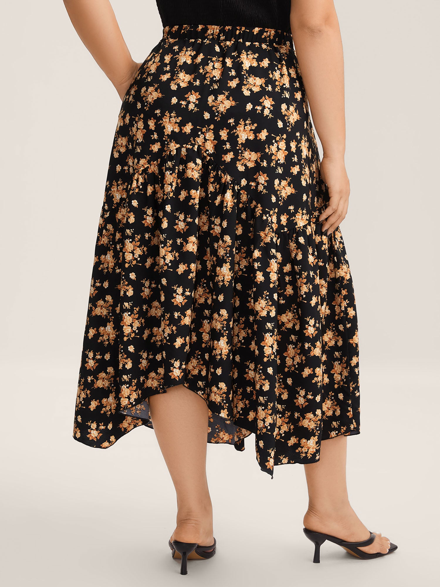 Ditsy Floral High Low Hem Midi Skirt