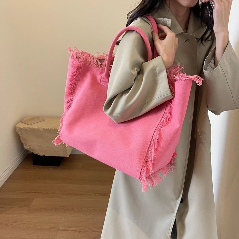 Women's Canvas Solid Color Basic Streetwear Sewing Thread Square Open Shoulder Bag Square Bag Underarm Bag