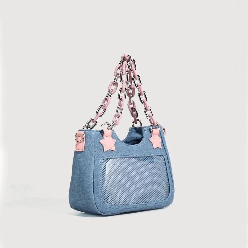Women's Denim Star Cute Zipper Shoulder Bag Handbag Crossbody Bag